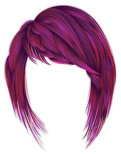 Trendy  woman  hairs bright pink color. kare with bangs. medium — Stock Vector