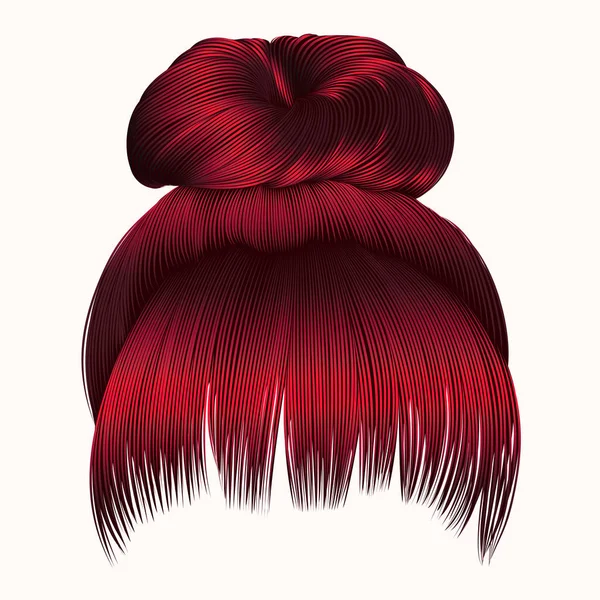 Pêlos de coque com franja Cores vermelhas. mulheres moda beleza estilo — Vetor de Stock