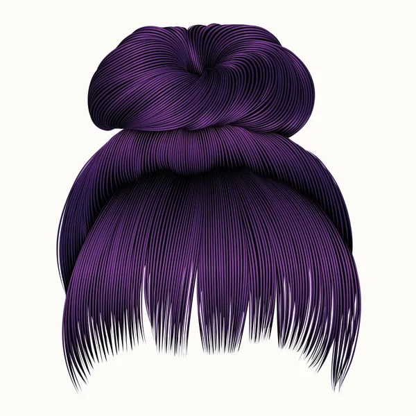 Poils de chignon avec des couleurs pourpres franges. femmes mode beauté st — Image vectorielle