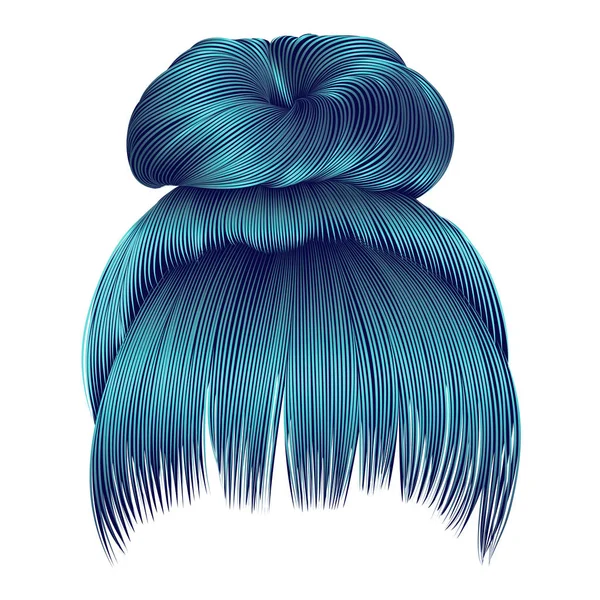 Bun  hairs with fringe  blue colors . women fashion beauty style — Stock Vector