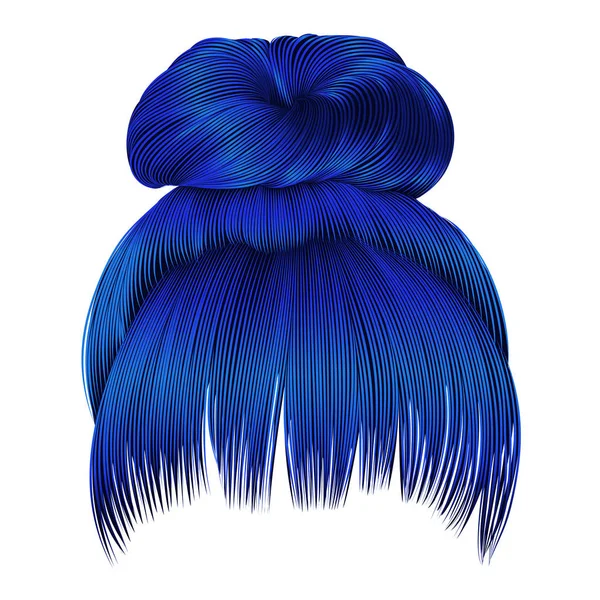 Broodje haren met franje donker blauwe kleuren. vrouwen mode schoonheid s — Stockvector