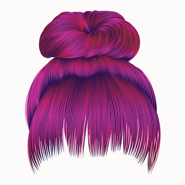 롤빵 머리와 프린지 밝은 핑크 색상. 여성 패션 뷰티 — 스톡 벡터