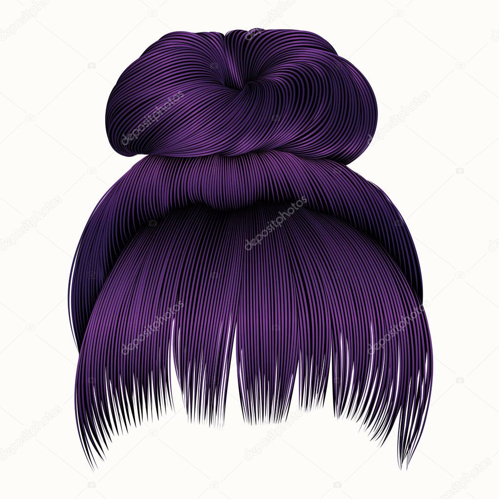 bun  hairs with fringe   purple colors . women fashion beauty st