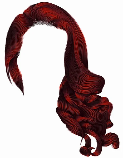 女性トレンディな長い巻き毛のかつら赤の色。レトロなスタイル。する — ストックベクタ