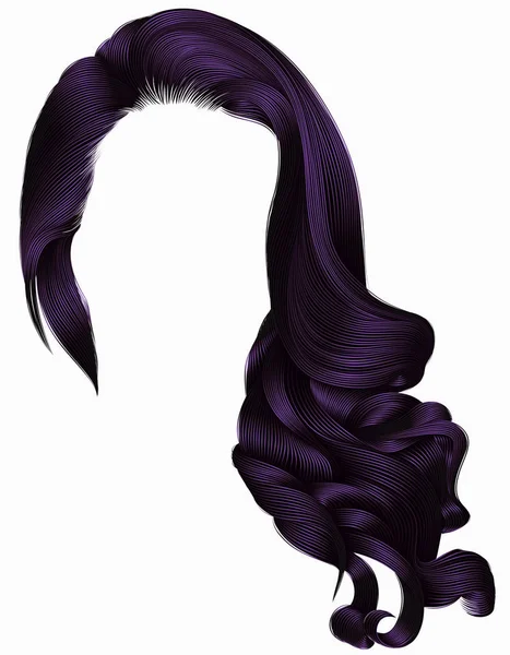 Wanita trendi rambut keriting panjang wig warna ungu. gaya retro  . - Stok Vektor