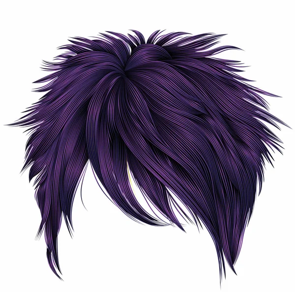 Trendy vrouw korte haren paarse kleuren. Fringe. de stijl van de schoonheid van de manier. realistische 3d . — Stockvector
