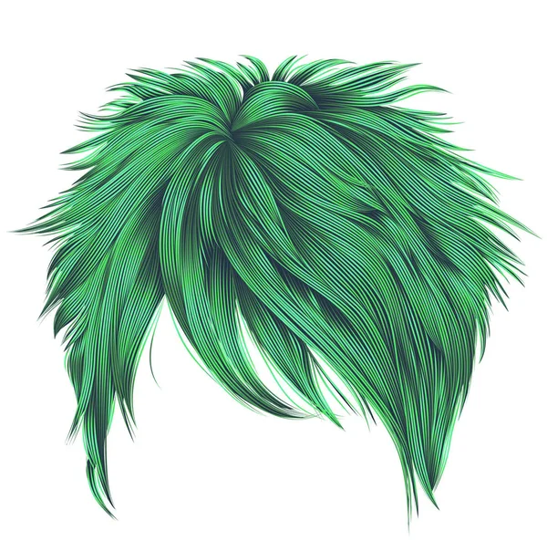 Donna alla moda capelli corti colori verdi. frangia. bellezza della moda — Vettoriale Stock