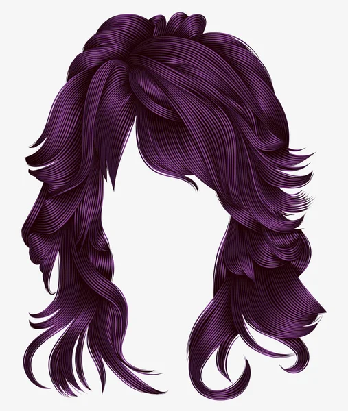 Moda mulher cabelos longos roxo cores .beauty moda. realista — Vetor de Stock