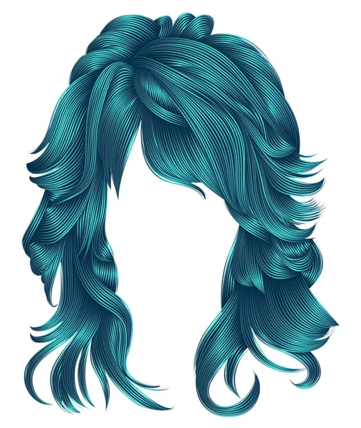 Trendiga kvinnan långa hårstrån blå färger .beauty mode. realisti — Stock vektor