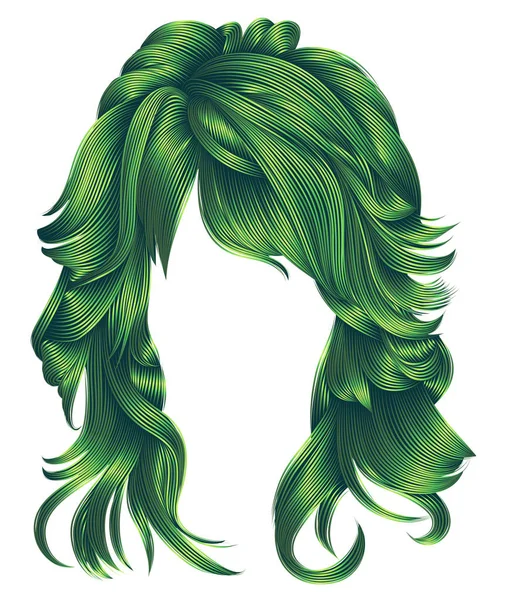 Mujer de moda pelos largos colores verdes .beauty moda. realisti — Archivo Imágenes Vectoriales