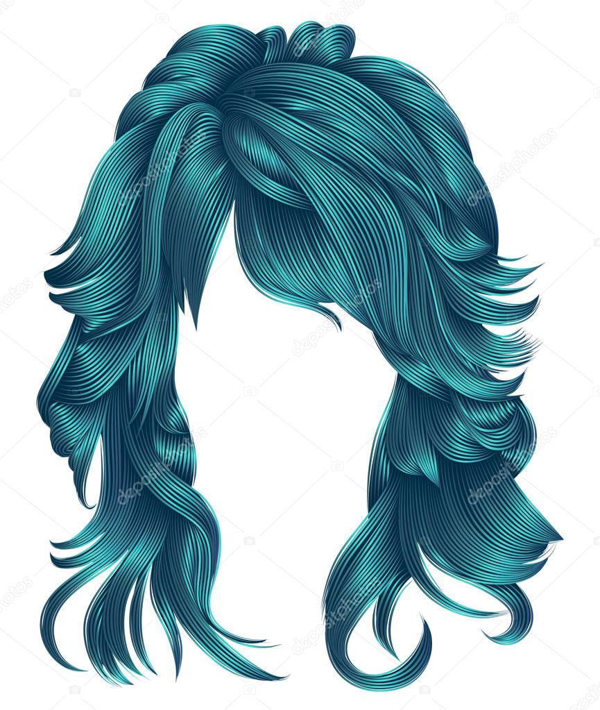  trendy woman long hairs blue colors .beauty fashion .  realisti