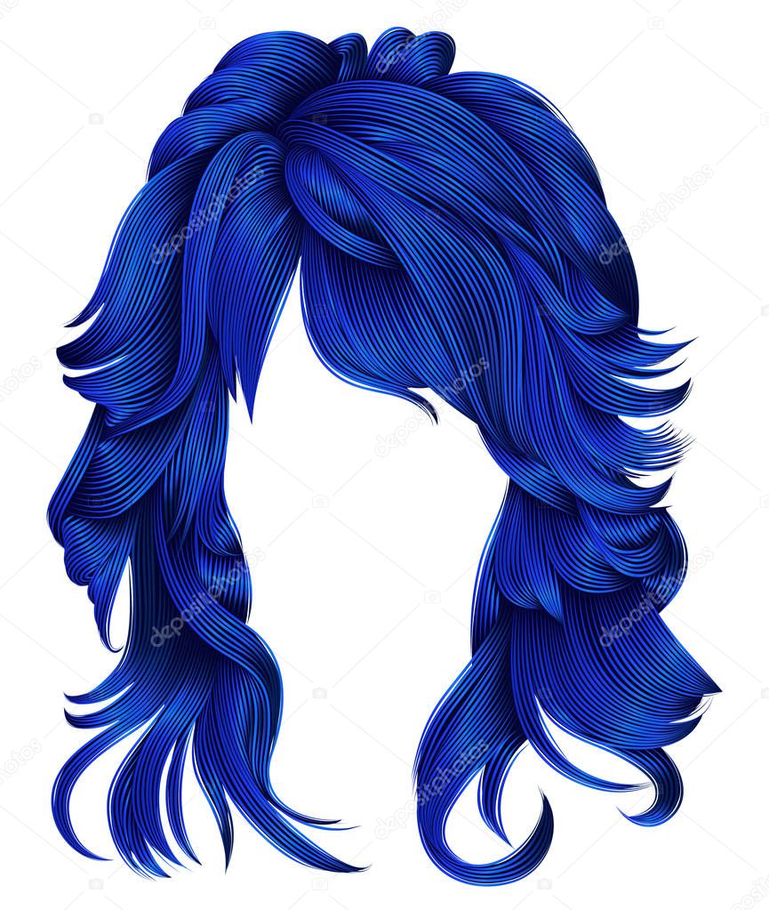 trendy woman long hairs dark blue colors .beauty fashion .  real