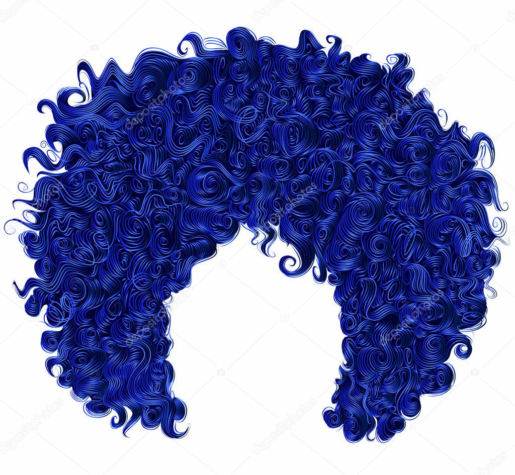trendy curly dark blue hair  . realistic  3d . spherical hairstyle .