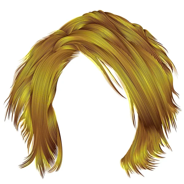 Trendige Frau zerzausten Haaren leuchtend gelben Farben. Schönheitsmode. Realistisches 3D — Stockvektor