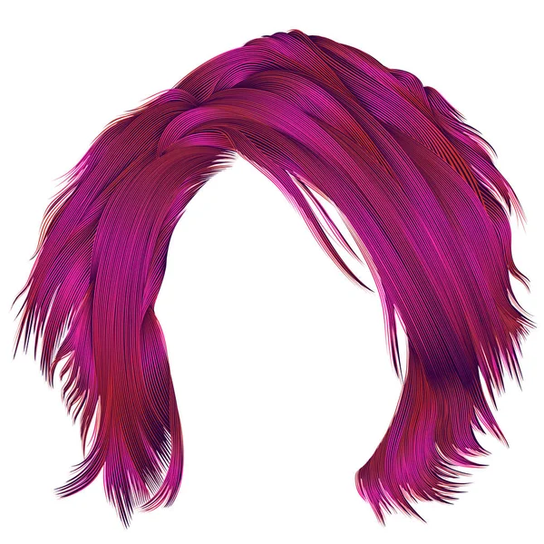 Trendige Frau zerzauste Haare violett gefärbt. Schönheitsmode. Realistisches 3D — Stockvektor