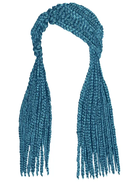 trendy uzun saçlı mavi renk cornrows. gerçekçi grafikler. moda güzellik stil.