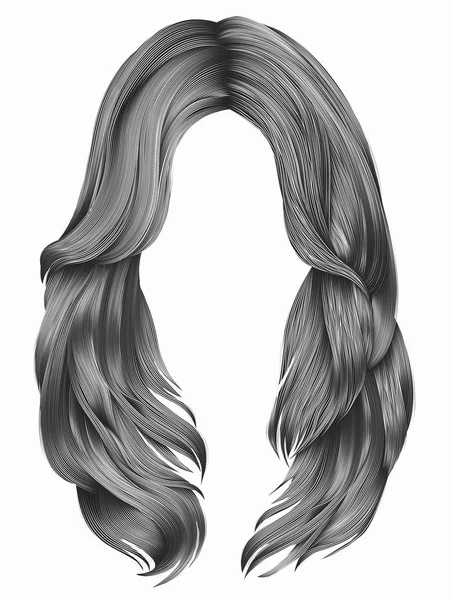 Długie włosy kobieta modny szary kolory. moda uroda. Realistyczna grafika 3d — Wektor stockowy
