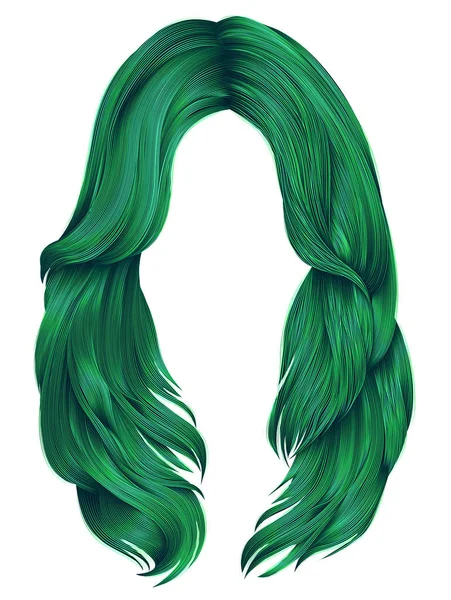Trendiga kvinnan långa hårstrån grön färger. skönhet mode. realistisk grafik 3d — Stock vektor