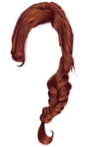 Pelos femeninos de moda Color rojo. trenza. moda belleza estilo  . — Vector de stock