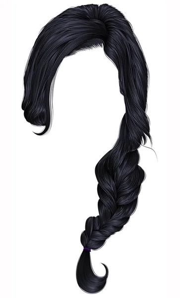 Trendige Frauen Haare brünett schwarze Farbe. Zopf. Mode Schönheit Stil . — Stockvektor