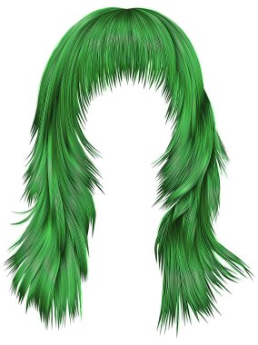 trendy kadın uzun kıllar renk yeşil. Güzellik moda style.realistic 3d.