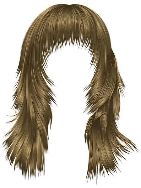Trendiga kvinnan långa hårstrån brun blond beige färger. skönhet mode style.realistic 3d. — Stock vektor