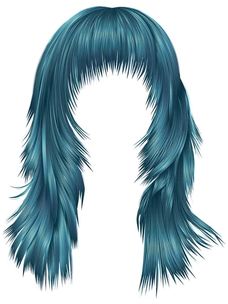 Donna alla moda capelli lunghi colori blu. bellezza moda style.realistic 3d . — Vettoriale Stock
