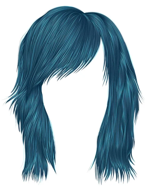 Mulher na moda cabelos cor azul. comprimento médio. estilo de beleza  . — Vetor de Stock