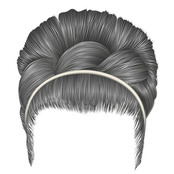 Babete de cabelos com pigtail cores cinza. moda estilo de beleza de moda das mulheres. 3D realista. penteado retro  . —  Vetores de Stock