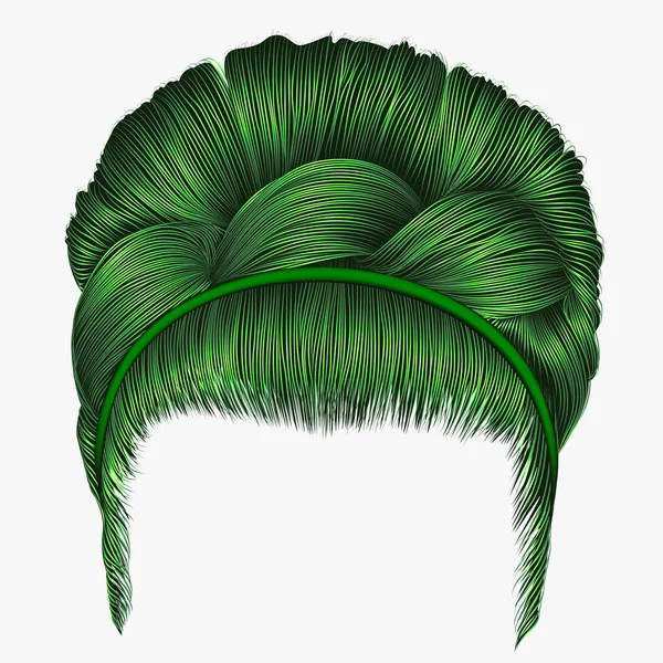 Babete de cabelos com pigtail cores verdes. moda estilo de beleza de moda das mulheres. 3D realista. penteado retro  . —  Vetores de Stock