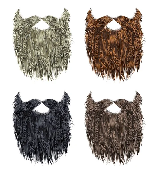 Set lunga barba riccia e baffi colori diversi . — Vettoriale Stock