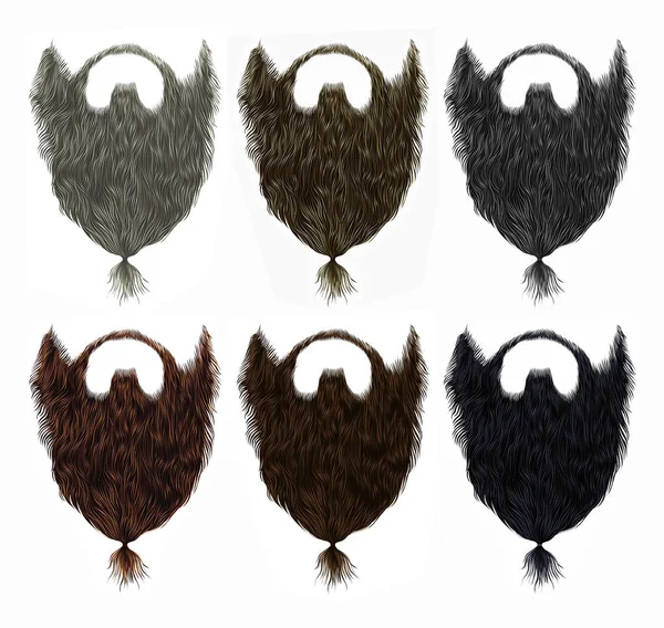 Встановити довгу кучеряву вуса бороду з хвостом. різні кольори . — стоковий вектор