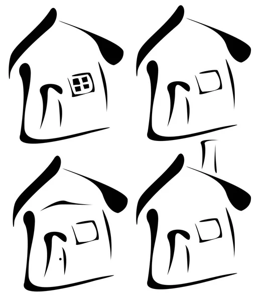 Casas negras siluetas — Vector de stock