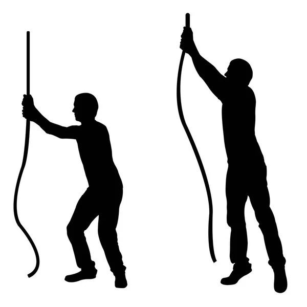 Silhouettes of men pulling ropes — Stock Vector