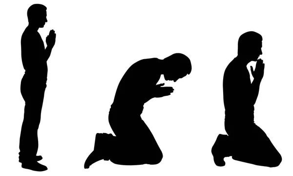 Silhuetas de homens rezando —  Vetores de Stock