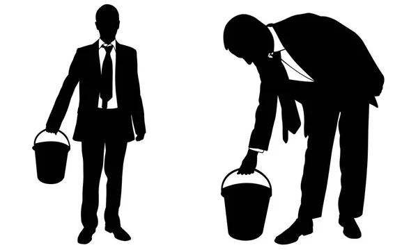 Businessmen silhouettes with buckets — Stock Vector