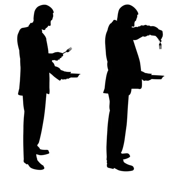 Silhouettes d'hommes avec assiettes et fourchettes — Image vectorielle