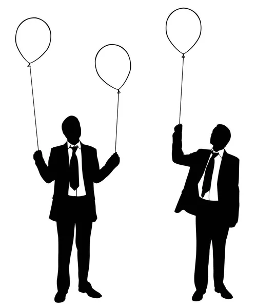 Siluetas de hombres de negocios sosteniendo globos — Vector de stock