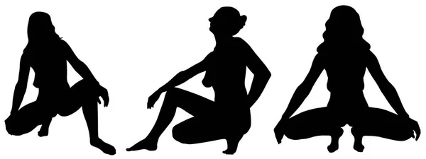 Siluetas de mujeres agachadas poses — Vector de stock