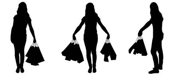 Set de diferentes mujeres con bolsos — Vector de stock