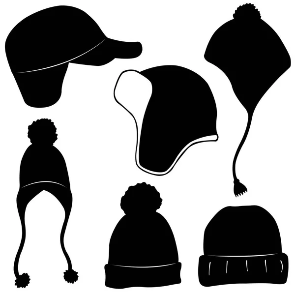 Set of different winter hats — Stock Vector