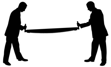 Bir testere tutan insan siluetleri 