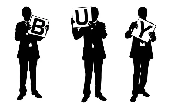 Silhouette di uomini d'affari che detengono pannelli — Vettoriale Stock