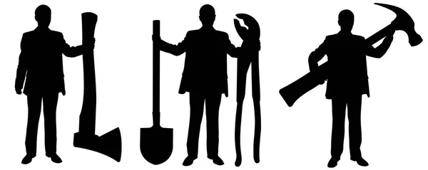 Silhouettes de personnes tenant de gros outils — Image vectorielle