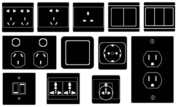 Conjunto de diferentes interruptores y tomas de corriente — Archivo Imágenes Vectoriales