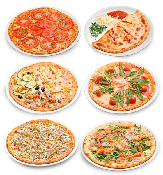 As seis placas com um popular pizzas italiano Imagens De Bancos De Imagens Sem Royalties