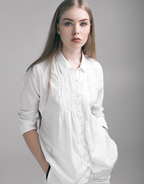 Beautiful young girl woman in white clothing 