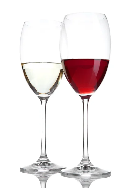 Glass of red and white wine with reflection — Stock Photo, Image
