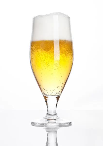 Стакан пива сидр с пеной золотистого цвета белый — стоковое фото