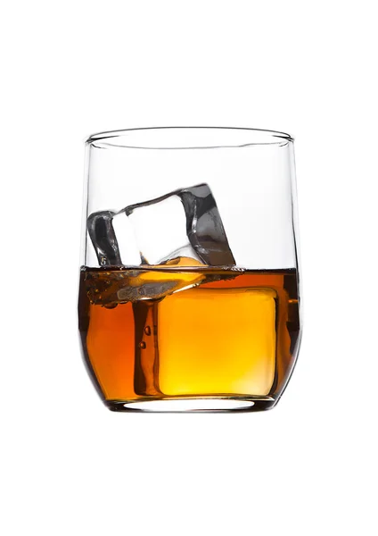 Glass of whiskey with ice cubes isolated on white — Stock Photo, Image